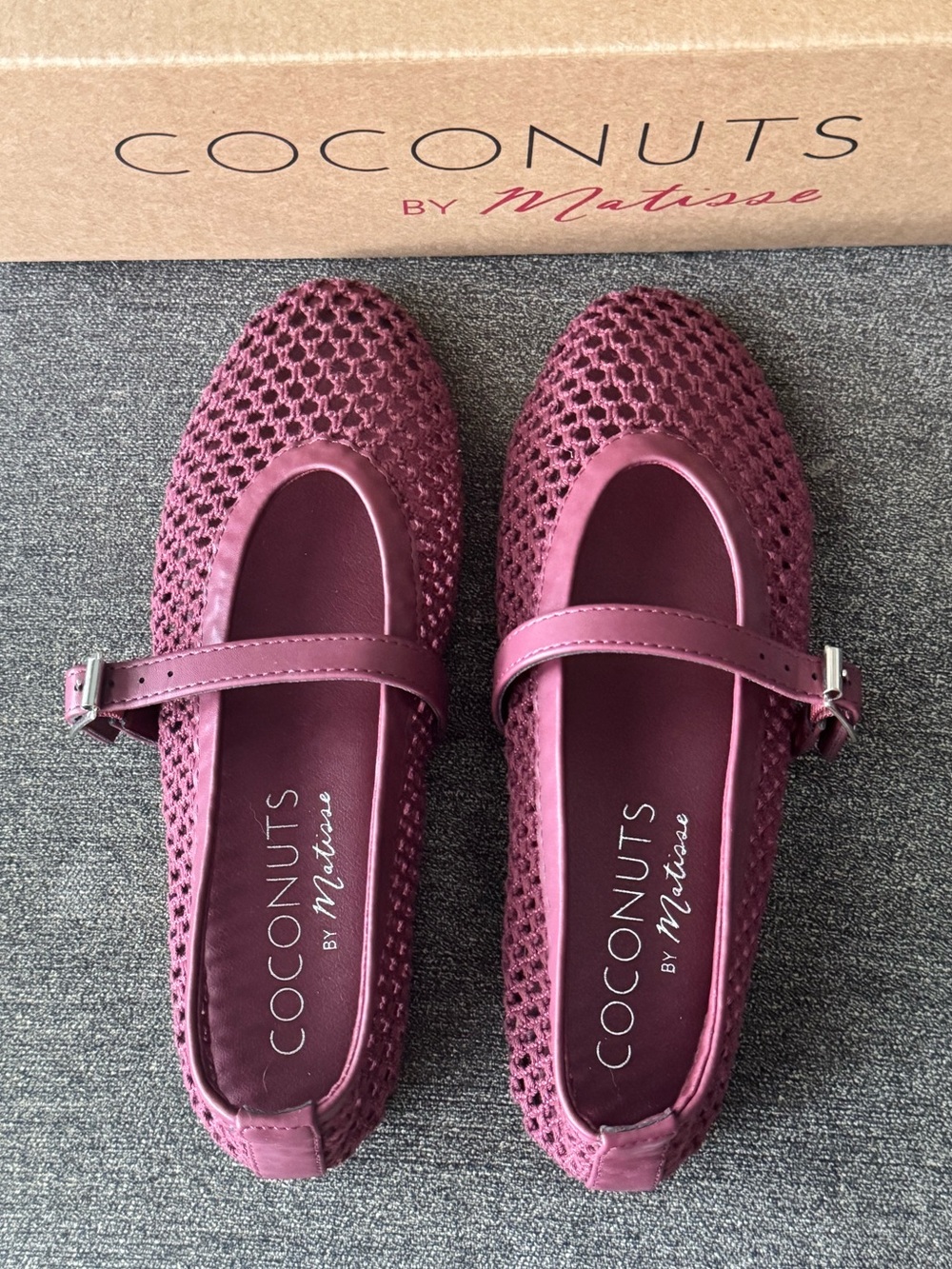 Coconuts by Matisse "Nolita" Mesh Woven Mary Jane Ballet Flats 7 burgundy wine - Picture 8 of 13